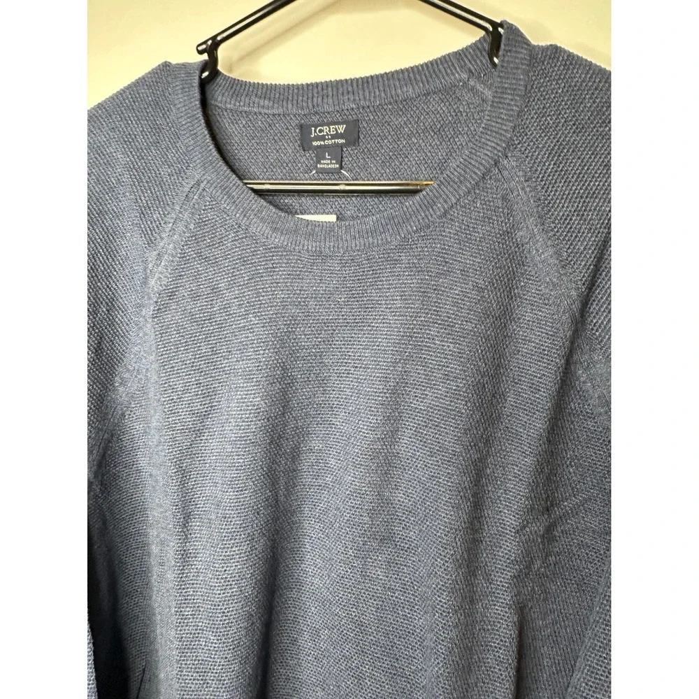J.Crew Mens 100% Cotton Textured Crewneck Sweater Blue CD617 L NEW